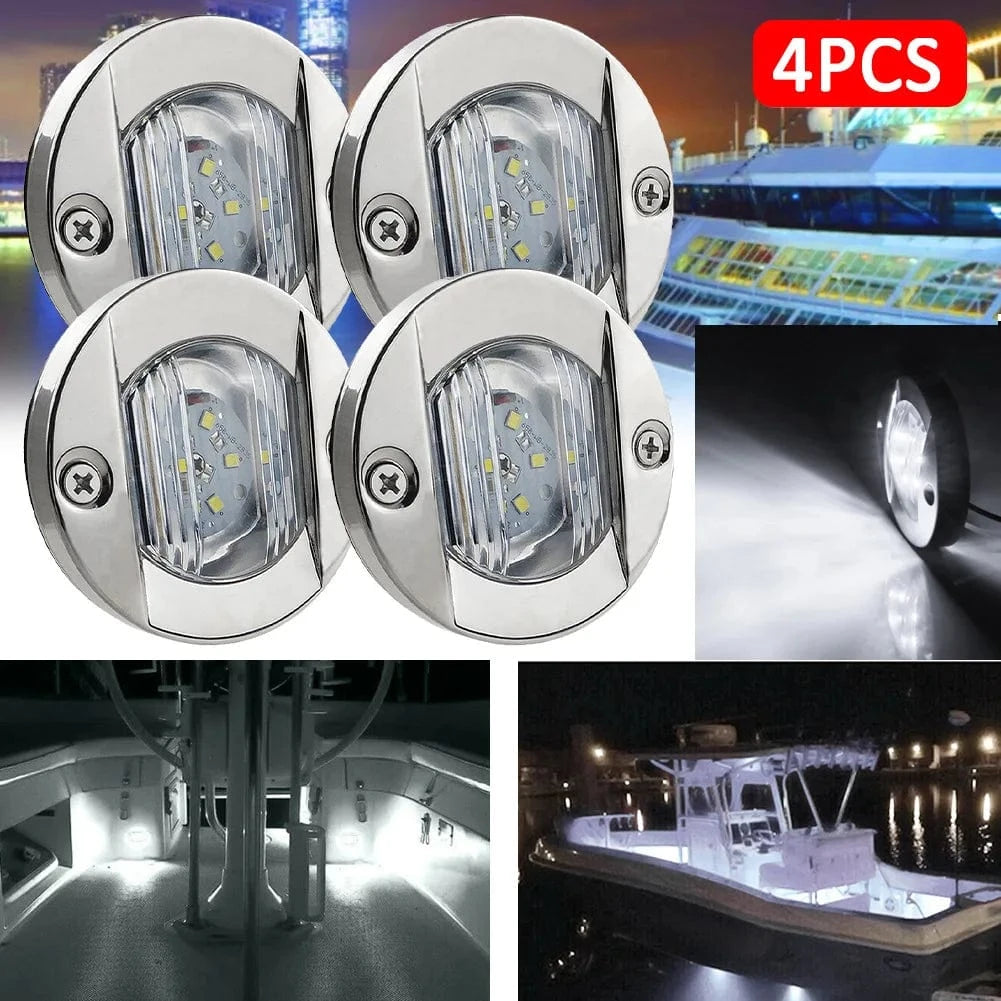 China China 4PC White 3Inch 6 Led Round Chrome Marine LED Transom Mount Stern Anchor Navigation Light Waterproof Boat Marine Lights 6-2835-SMD 12V DC
