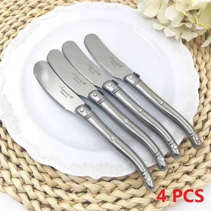China China 4pcs butter knife 9" Stainless Steel Laguiole Steak Knife set Dinner Fork Spoon Teaspoon Silver Dinnerware  Tableware Restaurant Cutlery 4-12pcs