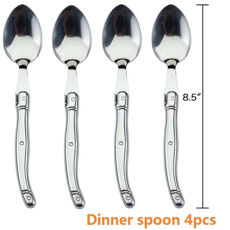China China 4pcs spoon 9" Stainless Steel Laguiole Steak Knife set Dinner Fork Spoon Teaspoon Silver Dinnerware  Tableware Restaurant Cutlery 4-12pcs