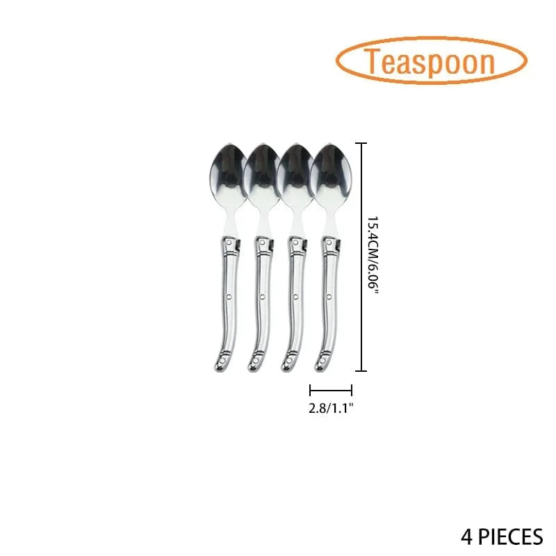 China China 4pcs teaspoon 9" Stainless Steel Laguiole Steak Knife set Dinner Fork Spoon Teaspoon Silver Dinnerware  Tableware Restaurant Cutlery 4-12pcs