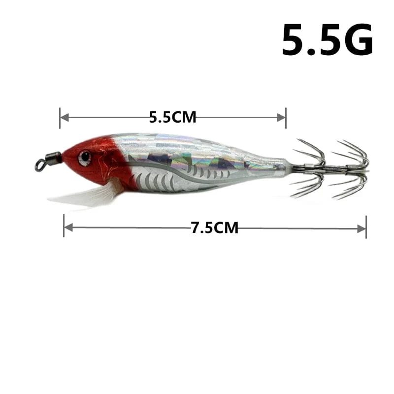 China China 5.5g Laser Luminous Floating Egi lure Horizontal wood Shrimp  Squid Jigging Shrimp Hook Octopus Cuttlefish Fishing Baits