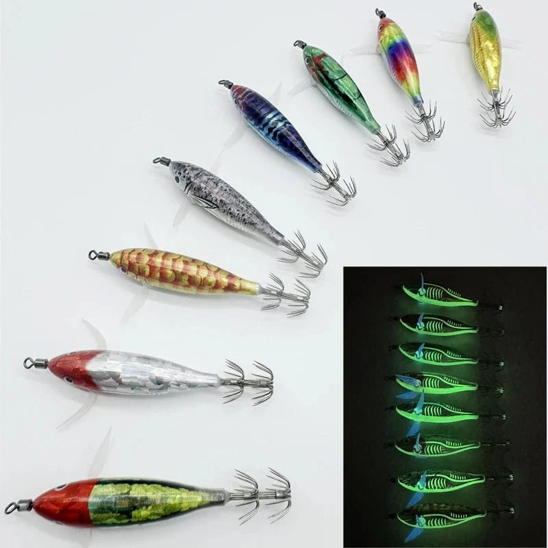 China China 5.5g Laser Luminous Floating Egi lure Horizontal wood Shrimp  Squid Jigging Shrimp Hook Octopus Cuttlefish Fishing Baits