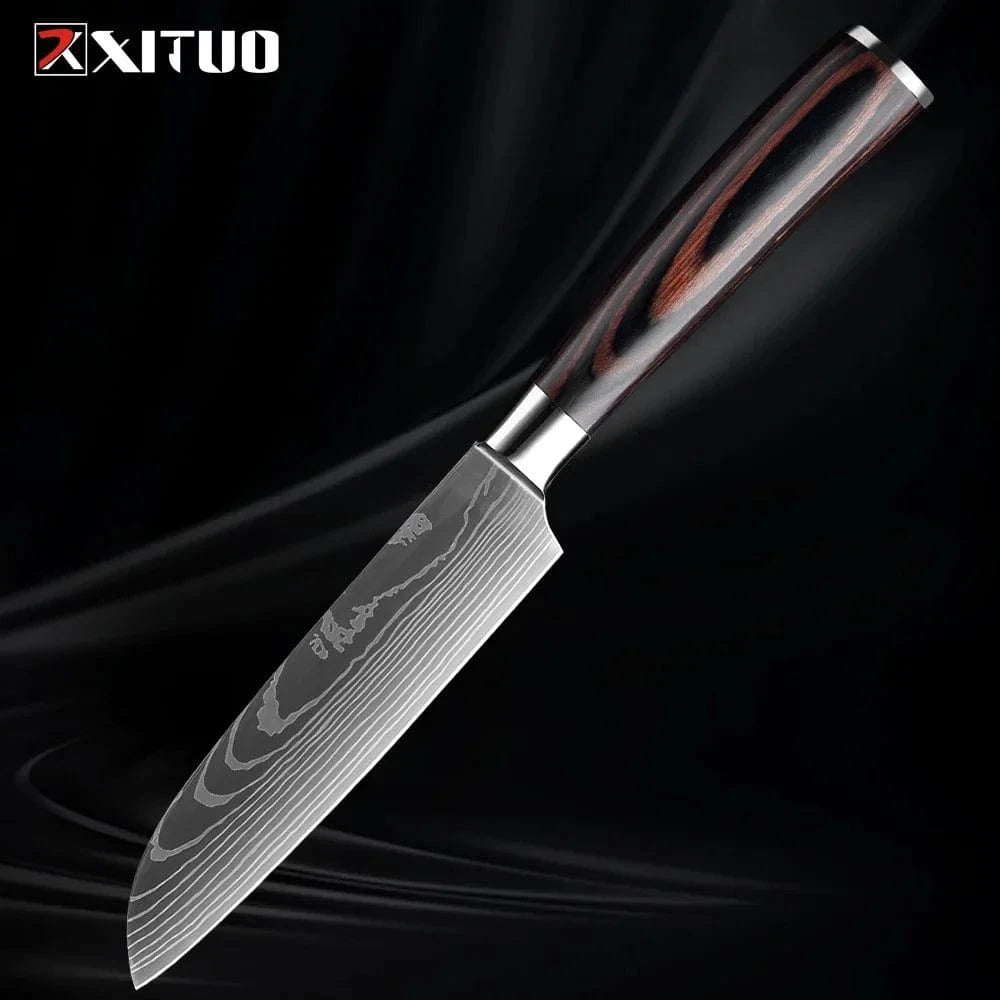 China China 5 inch Santoku Knife Professional Kitchen Knife Set 1-9PCS, Sharp Chef Knife Santoku Knife Fruit knife 7Cr17Mov Stainless Steel Ergonomic Wood Handle