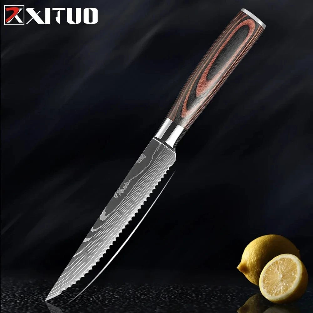 China China 5 inch Steak Knife Professional Kitchen Knife Set 1-9PCS, Sharp Chef Knife Santoku Knife Fruit knife 7Cr17Mov Stainless Steel Ergonomic Wood Handle