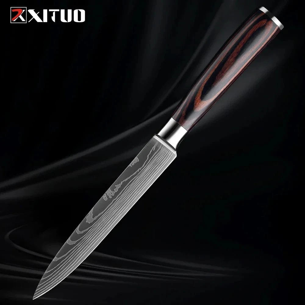 China China 5 inch Utility Knife Professional Kitchen Knife Set 1-9PCS, Sharp Chef Knife Santoku Knife Fruit knife 7Cr17Mov Stainless Steel Ergonomic Wood Handle