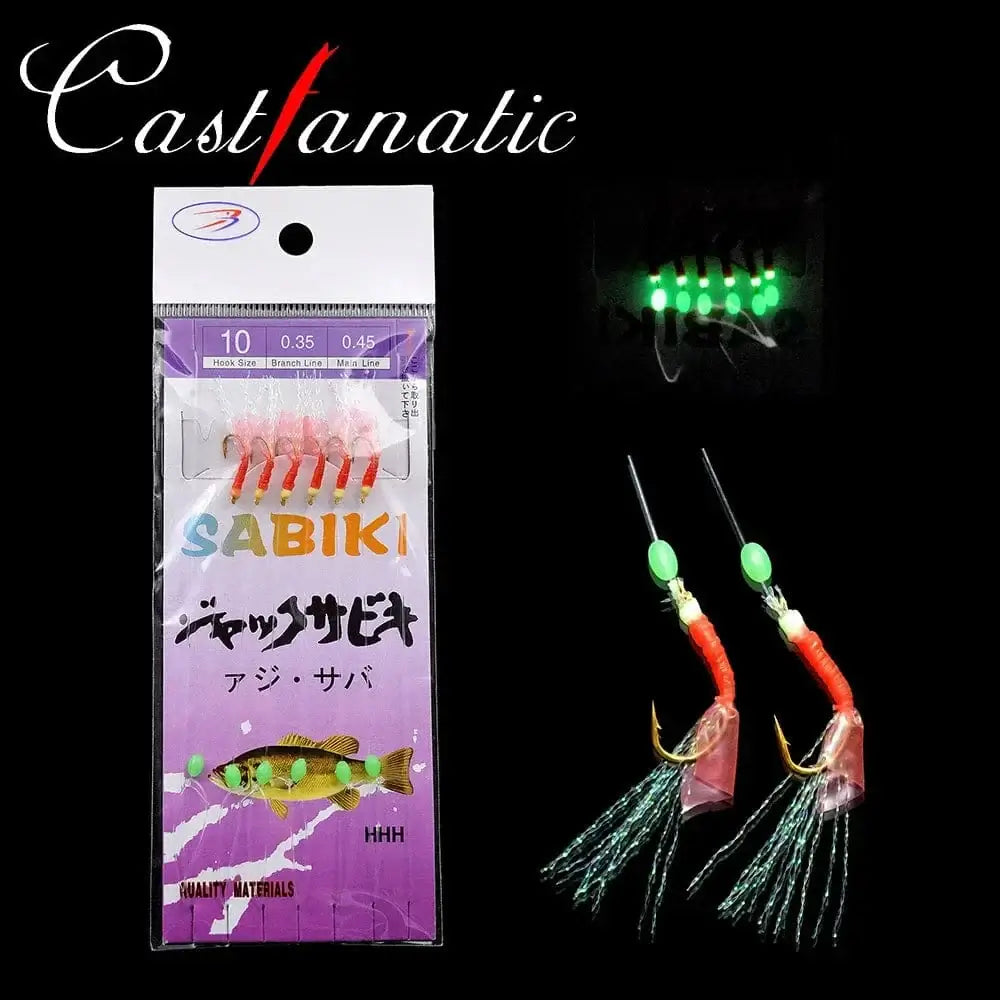China China 5 Packs Sabiki rigs Bionic Fish Skin Sea Bait Artificial Feather Barbed String Hook with Luminous Beads Fishing tackle Pesca