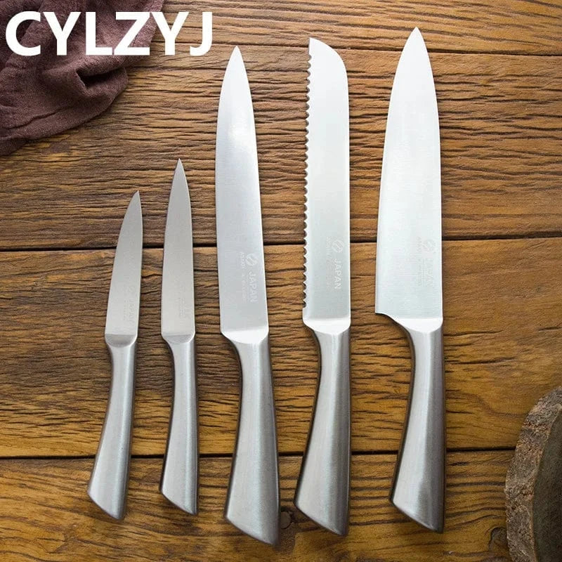 China China 5 Pcs Stainless Steel Kitchen Knife Kitchen Knives Set Chef Knives Sets Chef Slicer Paring Bread Utility Knife Scissors Sharpener