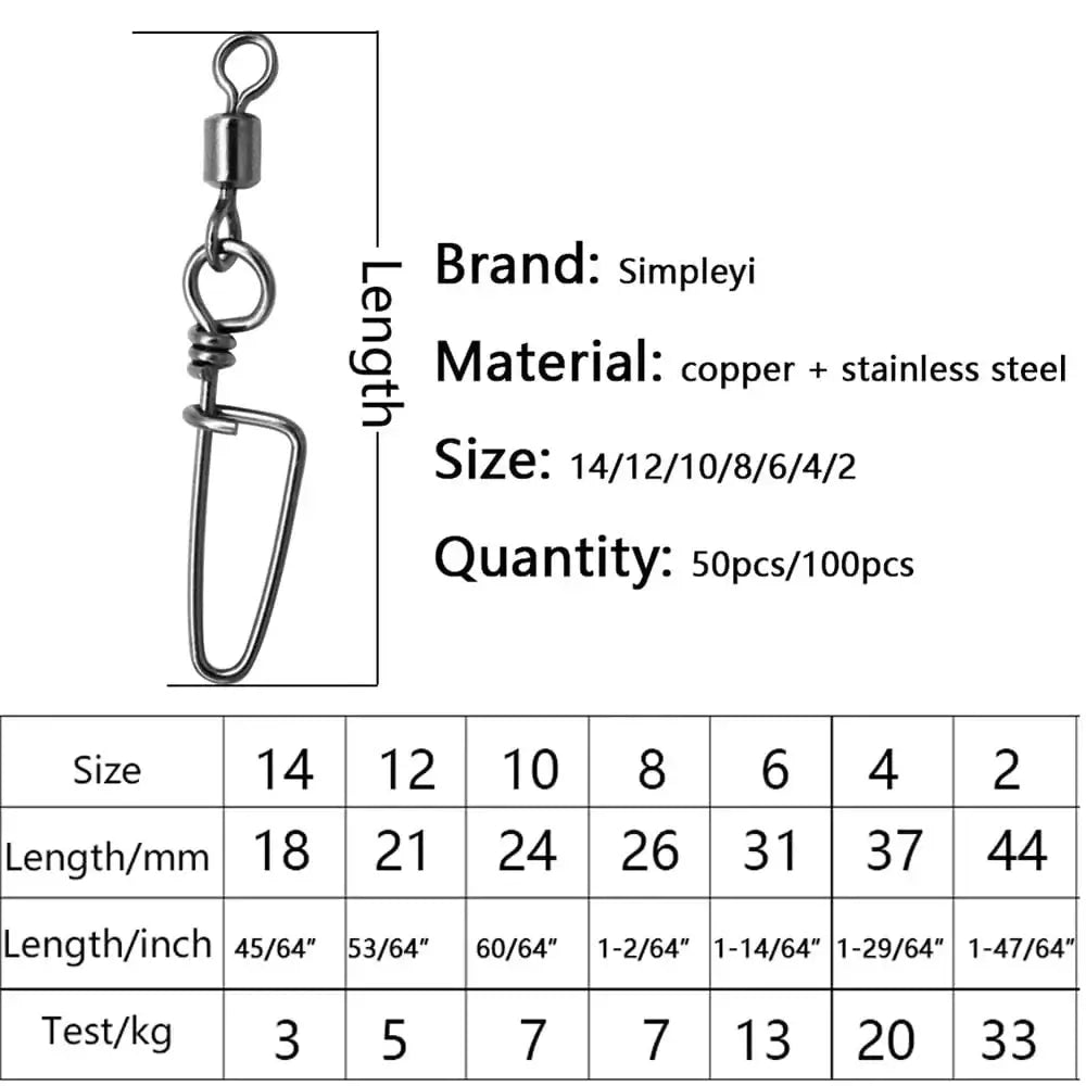 China China 50-100pcs/ 1box  Fishing Connector Swivels Interlock Pin Rolling Swivel With Hooked Snap For Fishhook Lure Fishing Accessories