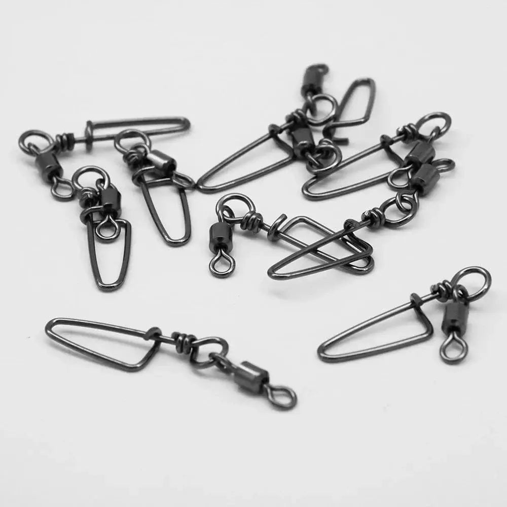 China China 50-100pcs/ 1box  Fishing Connector Swivels Interlock Pin Rolling Swivel With Hooked Snap For Fishhook Lure Fishing Accessories