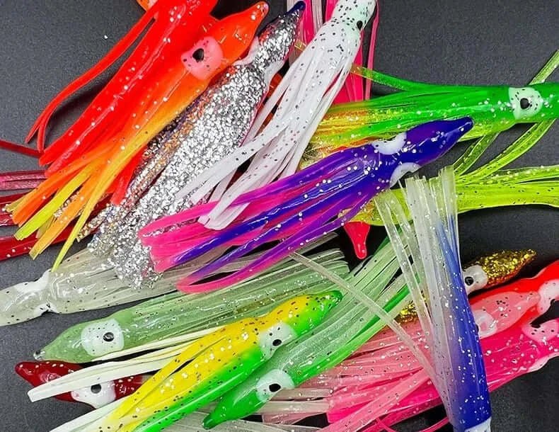 China China 50/100PCS 5-12cm Mixed Color Squid Fishing Lure Luminous Squid Skirt Soft Bait for Sea Bass Salmon Trou ﻿