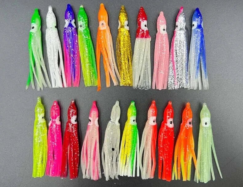 China China 50/100PCS 5-12cm Mixed Color Squid Fishing Lure Luminous Squid Skirt Soft Bait for Sea Bass Salmon Trou ﻿