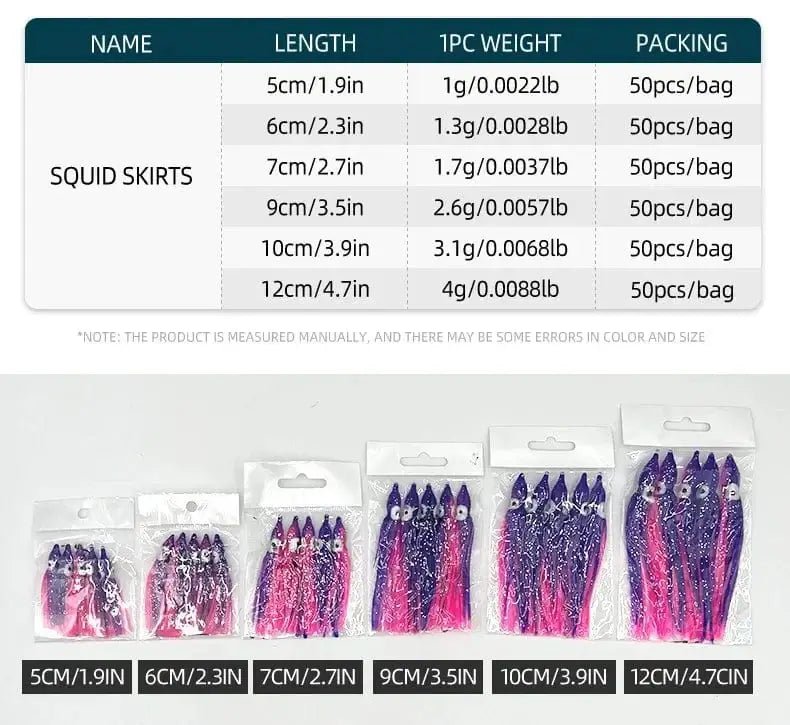 China China 50/100PCS 5-12cm Mixed Color Squid Fishing Lure Luminous Squid Skirt Soft Bait for Sea Bass Salmon Trou ﻿