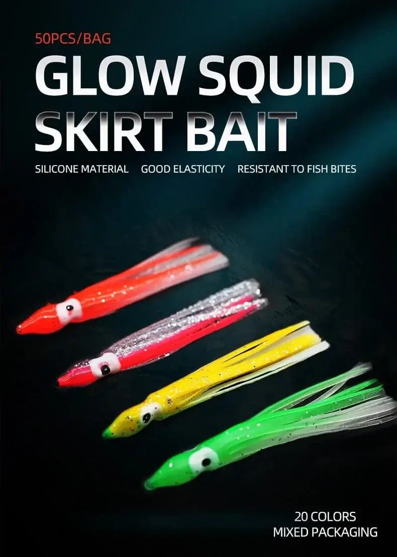 China China 50/100PCS 5-12cm Mixed Color Squid Fishing Lure Luminous Squid Skirt Soft Bait for Sea Bass Salmon Trou ﻿