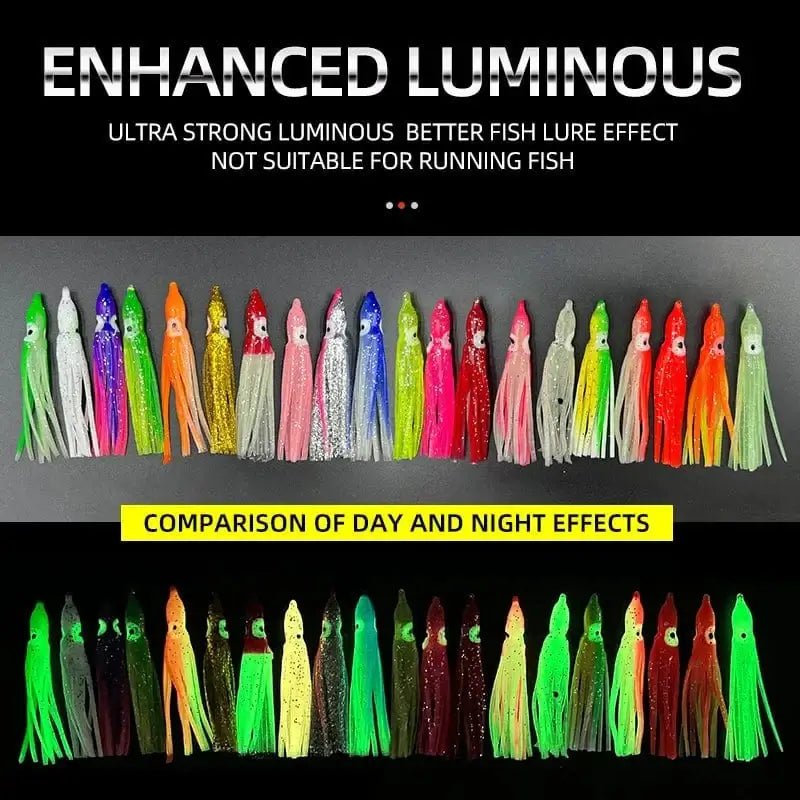 China China 50/100PCS 5-12cm Mixed Color Squid Fishing Lure Luminous Squid Skirt Soft Bait for Sea Bass Salmon Trou ﻿