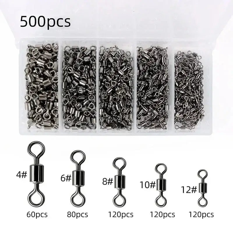 China China 500Pcs 200-500Pcs Fishing Swivels Kit Ball Bearing Rolling Swivel Fishing Tackle Saltwater Freshwater Fishing Line Connectors for Carp