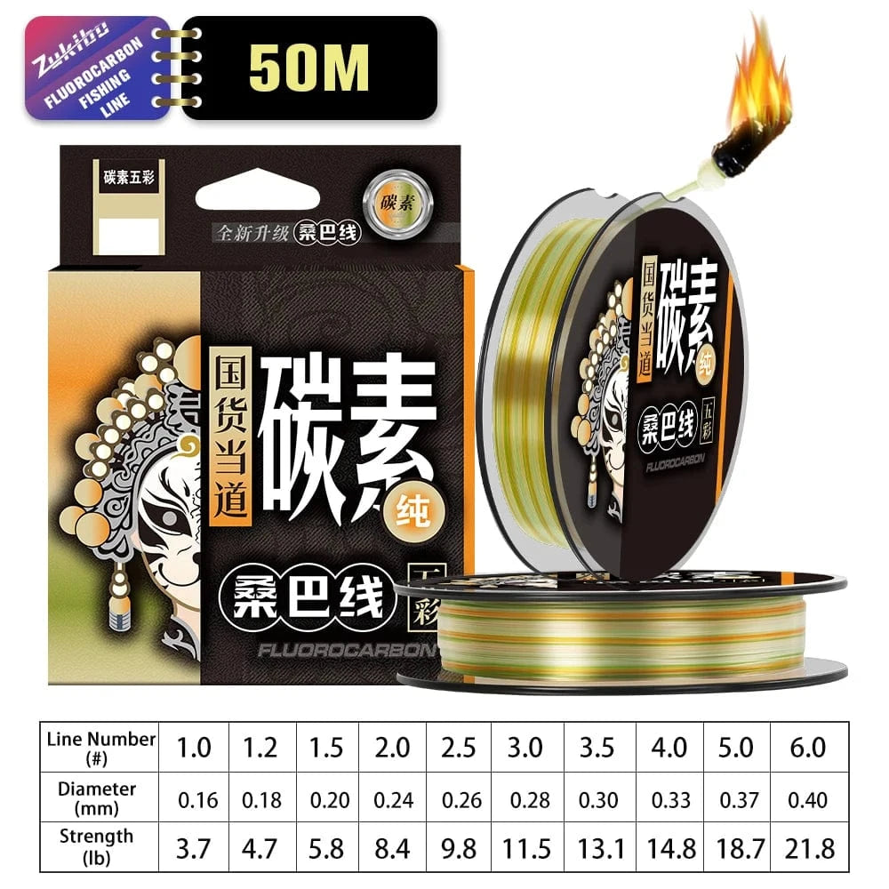 China China 50M MultiColor / 0.16mm 4LB 1.7KG ZUKIBO 2024 New Leader-Line 100% Pure Fluorocarbon Sink Fishing Lines 100M 50M Fishing Line Carbon Fishing Tackle Pesca Fishing