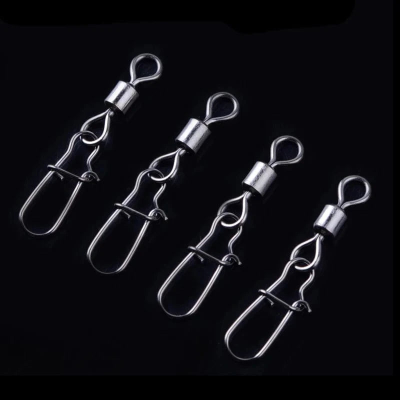 China China 50pcs/1box 2# To 14# Fishing Connector Rolling Swivel Fish Pin Bearing Stainless Steel Snap Hook Lure Tackle Goods For Fishing