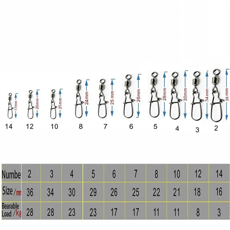 China China 50pcs/1box 2# To 14# Fishing Connector Rolling Swivel Fish Pin Bearing Stainless Steel Snap Hook Lure Tackle Goods For Fishing