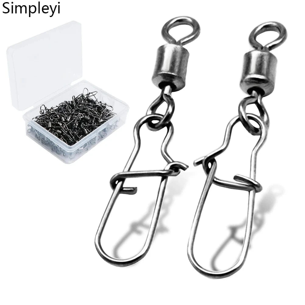 China China 50pcs/1box 2# To 14# Fishing Connector Rolling Swivel Fish Pin Bearing Stainless Steel Snap Hook Lure Tackle Goods For Fishing