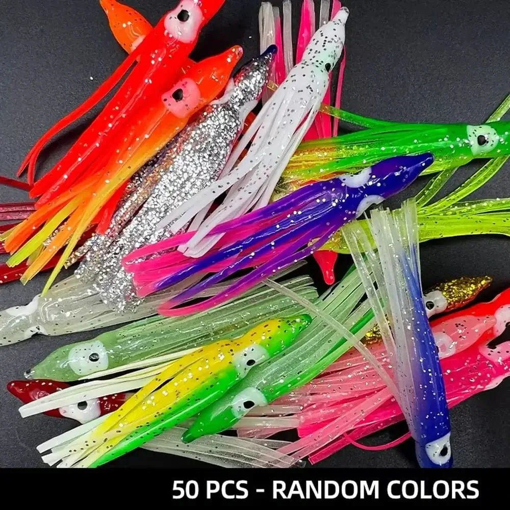 China China 50pcs / 7CM 50/100PCS 5-12cm Mixed Color Squid Fishing Lure Luminous Squid Skirt Soft Bait for Sea Bass Salmon Trou ﻿