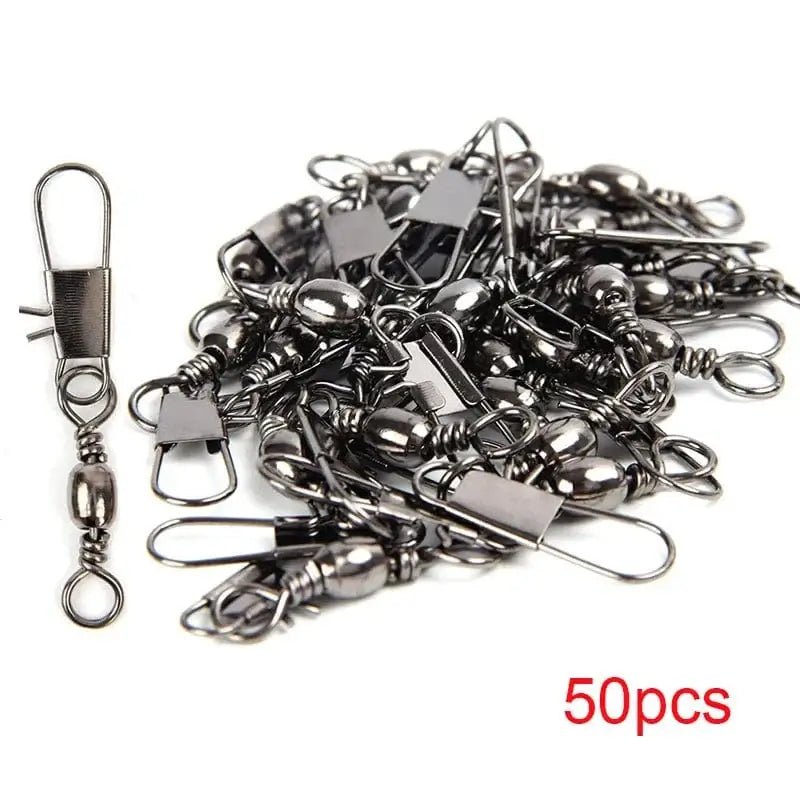 China China 50Pcs Fishing Connector Swivels Interlock Pin Bearing Rolling Swivel Snap Swivel Fishhook Carp FishingLure Accessories Pesca