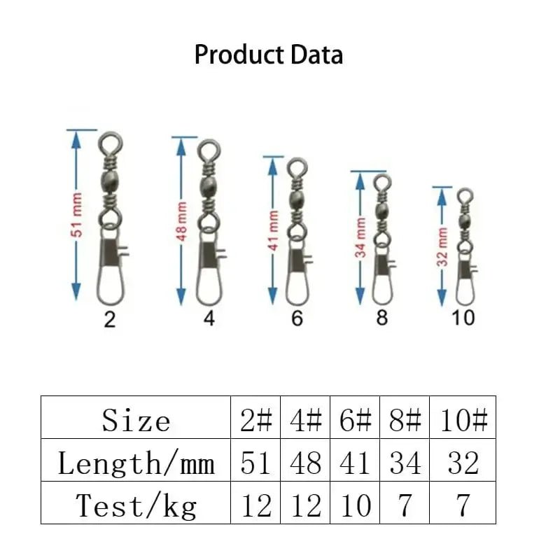 China China 50Pcs Fishing Connector Swivels Interlock Pin Bearing Rolling Swivel Snap Swivel Fishhook Carp FishingLure Accessories Pesca