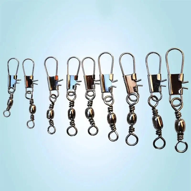 China China 50Pcs Fishing Connector Swivels Interlock Pin Bearing Rolling Swivel Snap Swivel Fishhook Carp FishingLure Accessories Pesca