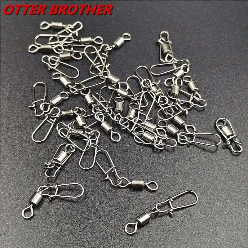 China China 50Pcs/lot 1#-14# Carp Fishing Accessories Connector Pin Bearing Rolling Swivel Stainless Steel Snap Fishhook Lure Swivels Tackle