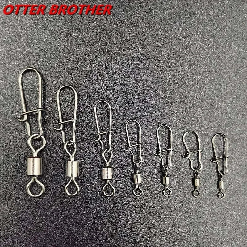 China China 50Pcs/lot 1#-14# Carp Fishing Accessories Connector Pin Bearing Rolling Swivel Stainless Steel Snap Fishhook Lure Swivels Tackle