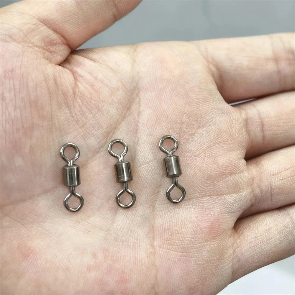 China China 50Pcs/Lot Fishing  Ball Bearing Swivel Safety Snap solid Ring Hook Connector Barrel Rolling Swivel Tackle Fishing Accessories