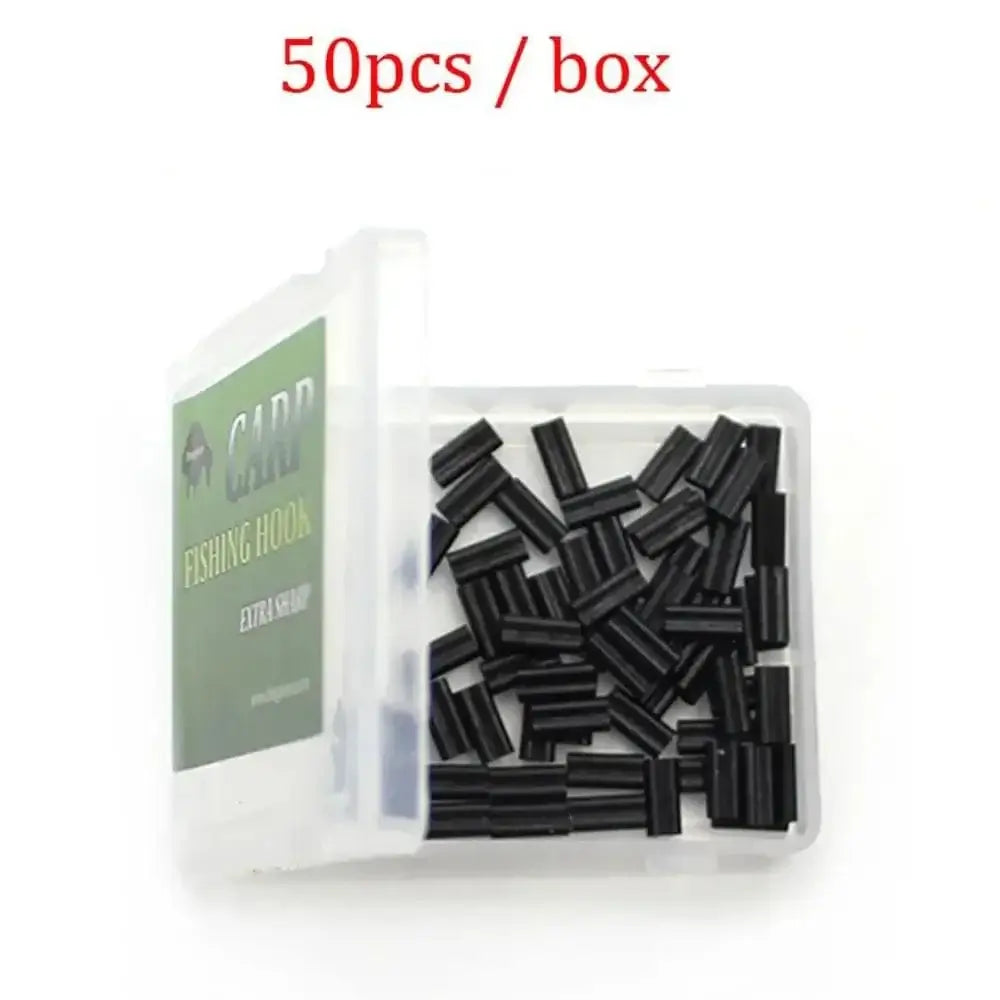 China China 50pcs Portable Carbon tube 0.6mm 0.7mm Wire Crimp Connector Fishing Wire Tube Line Crimping Sleeves Double Aluminum Tube