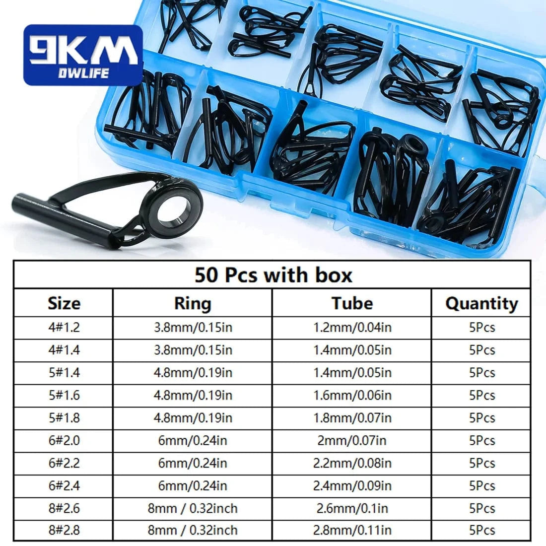 China China 50Pcs with Box Fishing Rod Guide Tip Repair Kit Stainless Steel Spinning Rod Replacement Kit Wear Resistant Ceramic Ring Saltwater Freshwater