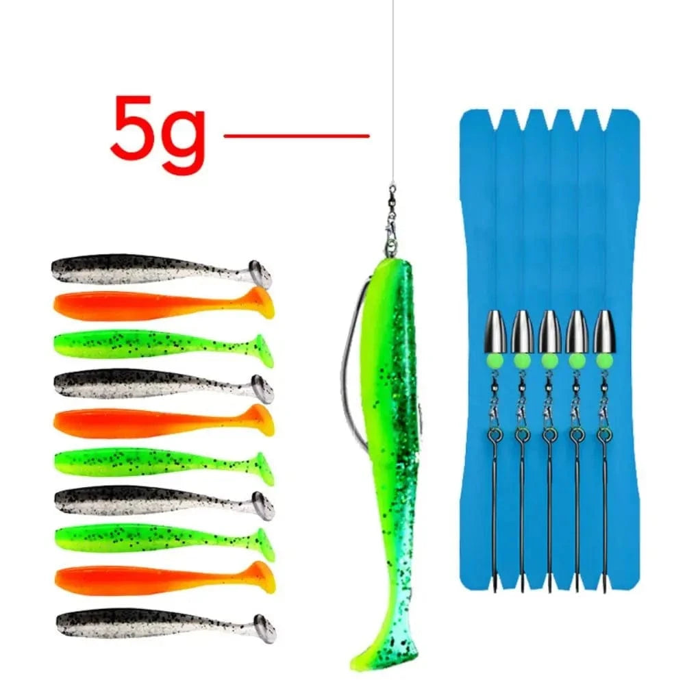 China China 5g Jig head 5 Set with 10PCS Soft Lure Texas Rig Fishing Tackle Hooks VIB Spoon Bait ZURYP Texas Rig Kit Binded Hooks Fishing Hook