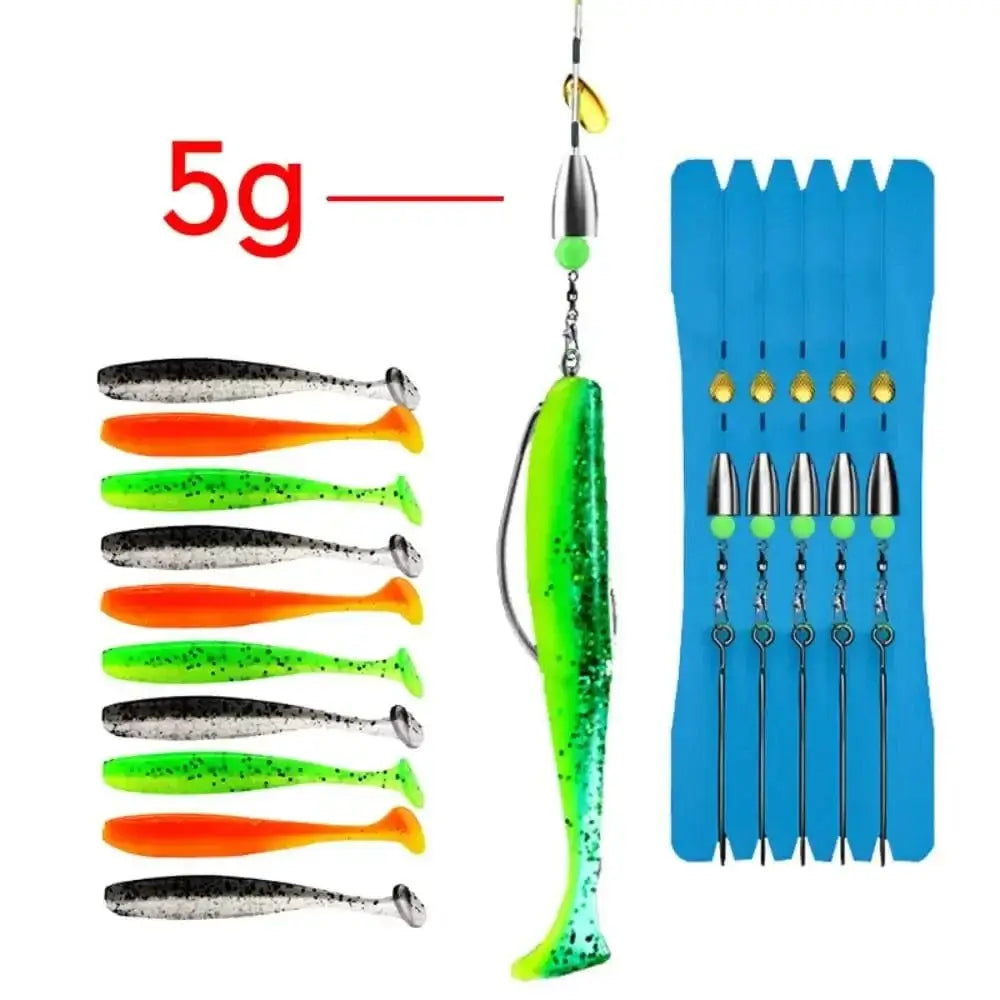 China China 5g Jig with VIB 5 Set with 10PCS Soft Lure Texas Rig Fishing Tackle Hooks VIB Spoon Bait ZURYP Texas Rig Kit Binded Hooks Fishing Hook