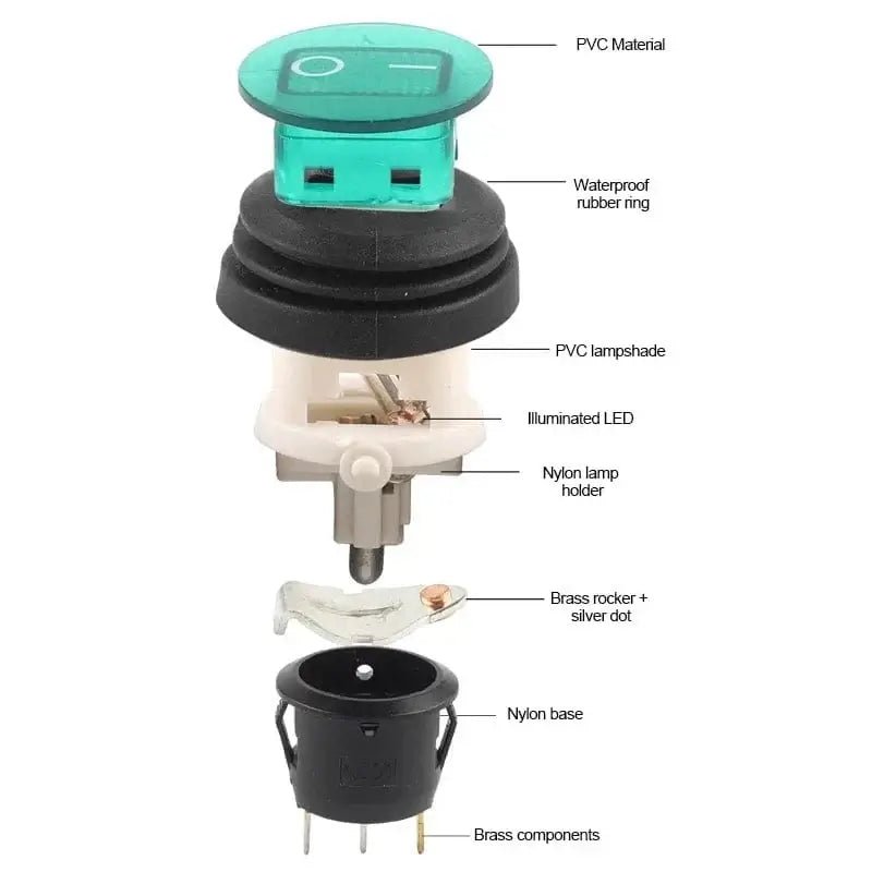 China China 5Pcs 2/3Pin 25mm 6A/10A 250V Round Rocker Dot Boat LED Light Waterproof Rocker Switch Car Auto Boat Marine Power Button Switch