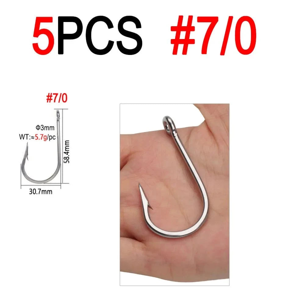 China China 5pcs 7I0 Bimoo 5/0 ~13/0 Stainless Steel Saltwater Fishing Hook Heavy Duty Hook For Big Game Fishing Chunking Jigging Tuna Shark Fishing
