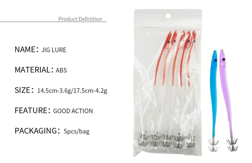China China 5Pcs Egi Squid Bait Glow-in-the-dark Fishing Accessories Korea Sea Wood Shrimp Bait Squid Octopus Cuttlefish Bait Fishing Tackle