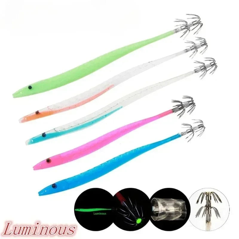 China China 5Pcs Egi Squid Bait Glow-in-the-dark Fishing Accessories Korea Sea Wood Shrimp Bait Squid Octopus Cuttlefish Bait Fishing Tackle