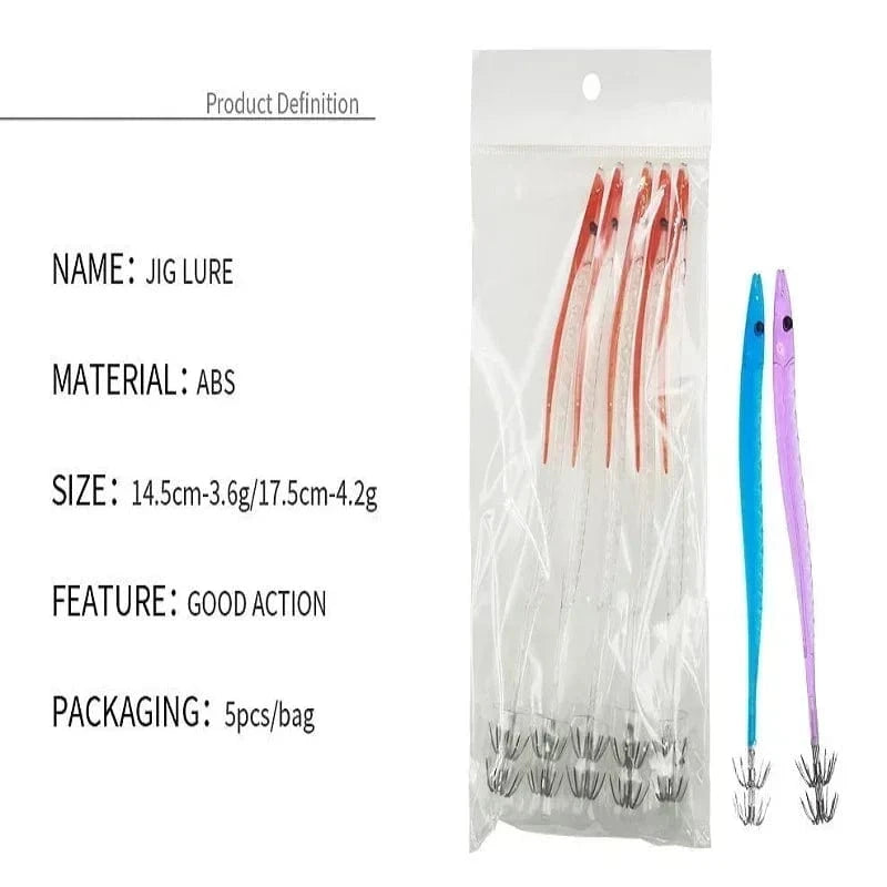 China China 5Pcs Egi Squid Bait Glow-in-the-dark Fishing Accessories Korea Sea Wood Shrimp Bait Squid Octopus Cuttlefish Bait Fishing Tackle