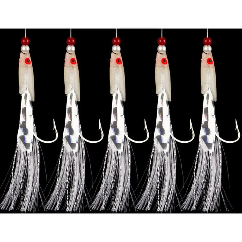 China China 5pcs Fishing Sabiki Samodur Rigs Baits Luminous Japan Luminous Glow Bead Feather Fish Skin String Hooks Saltwater Fish Supplies