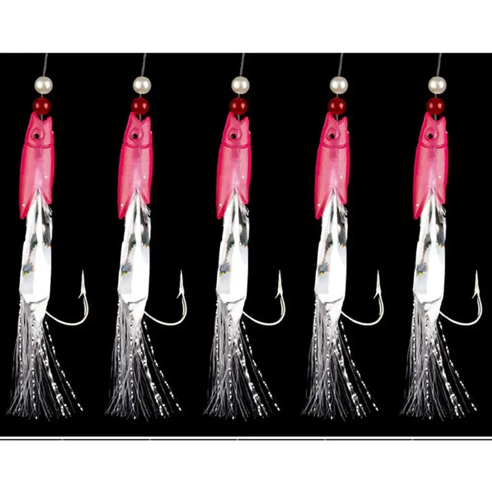China China 5pcs Fishing Sabiki Samodur Rigs Baits Luminous Japan Luminous Glow Bead Feather Fish Skin String Hooks Saltwater Fish Supplies