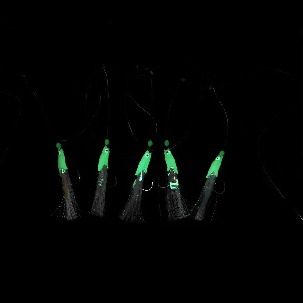 China China 5Pcs Fishing Sabiki Samodur Rigs Baits Luminous Japan Luminous Japan Glow Bead Feather Fish Skin String Hooks Saltwater
