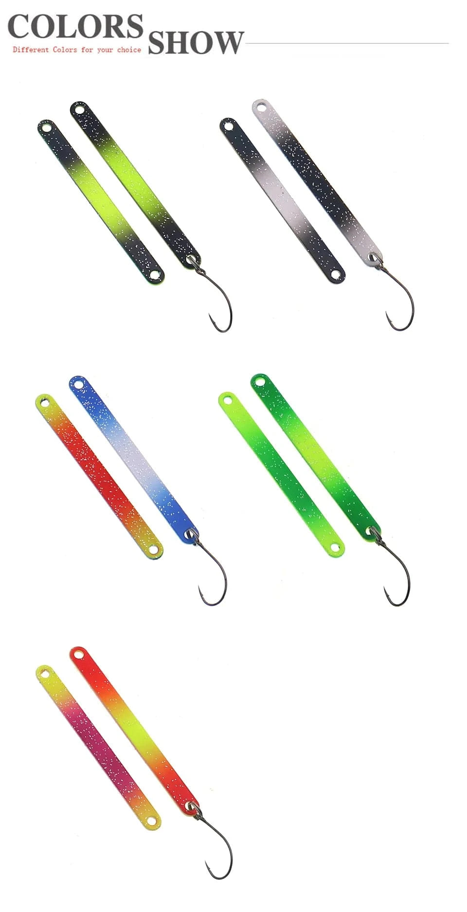 China China 5PCS PescaTrout Stick Ice Fishing Spoon 2.3g 3.8g Colorful Spoon Bait Copper Metal Fishing Lure For Trout Pike Perch