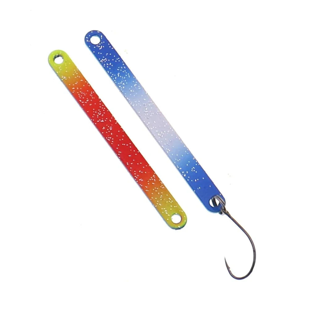 China China 5PCS PescaTrout Stick Ice Fishing Spoon 2.3g 3.8g Colorful Spoon Bait Copper Metal Fishing Lure For Trout Pike Perch