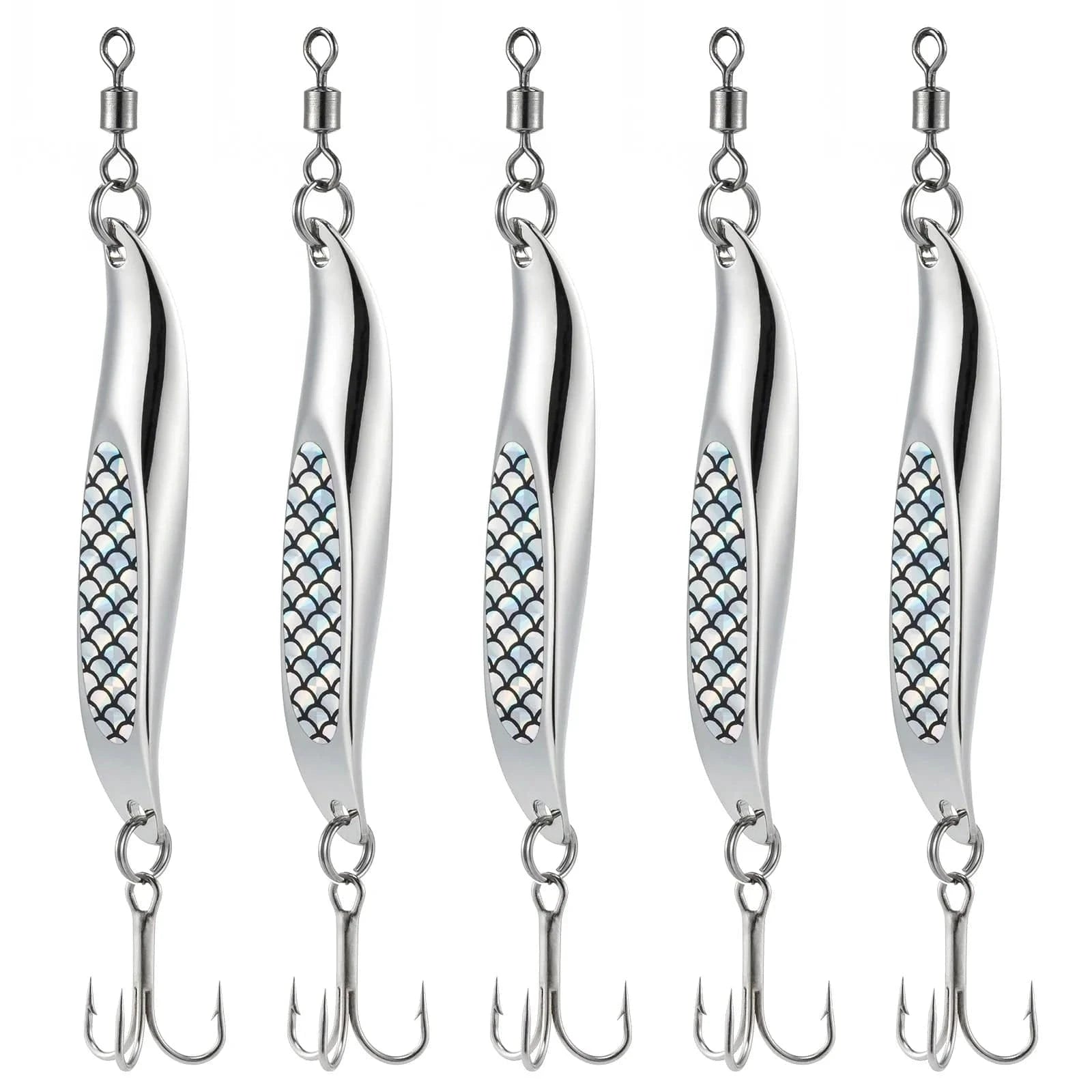 China China 5pcs Saltwater Fishing Spoon Balancer Winter Fishing Metal Spoon Long Casting Jigging Wobble for Pike Mackerel Catfish 21g 28g