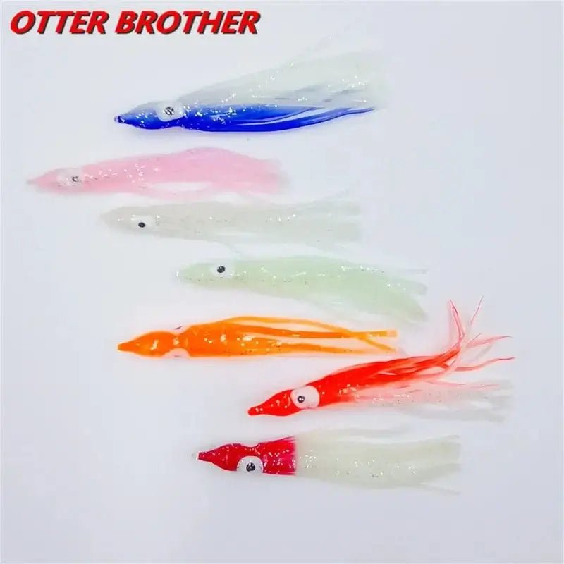 China China 5pcs Squid Skirts Octopus  Luminous Soft Lure 50mm/90mm/120mm  Night Fishing Lure Glow Rubber Artificial Tuna Bait pesca
