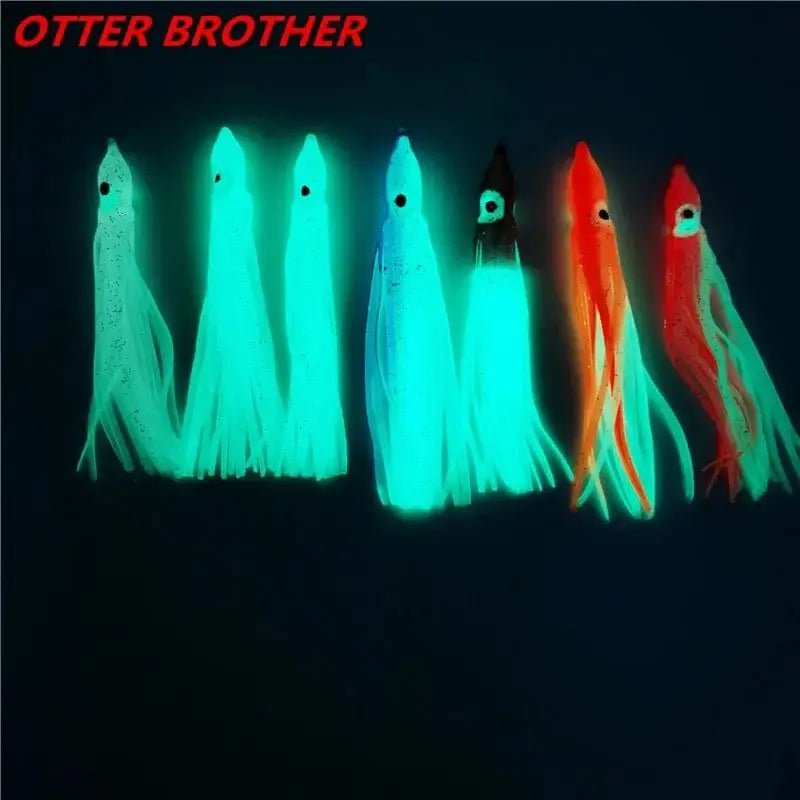 China China 5pcs Squid Skirts Octopus  Luminous Soft Lure 50mm/90mm/120mm  Night Fishing Lure Glow Rubber Artificial Tuna Bait pesca