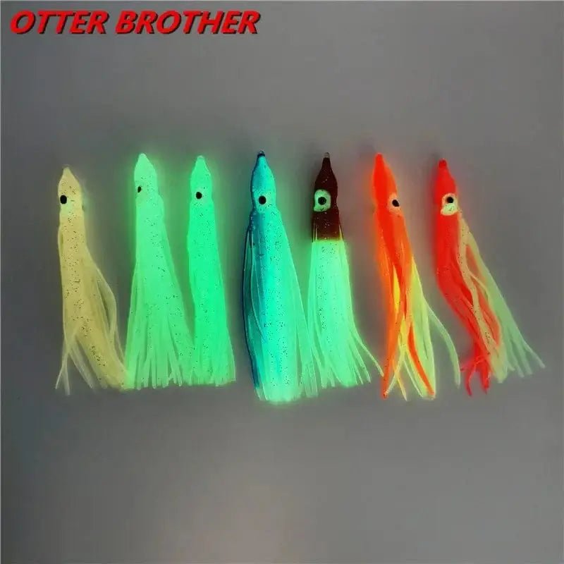 China China 5pcs Squid Skirts Octopus  Luminous Soft Lure 50mm/90mm/120mm  Night Fishing Lure Glow Rubber Artificial Tuna Bait pesca
