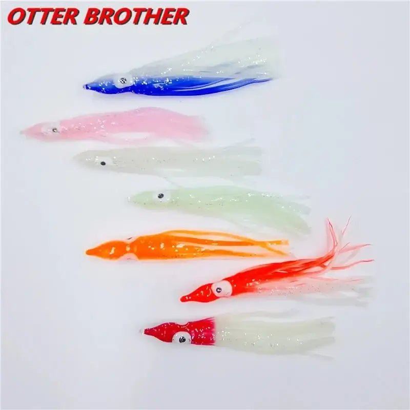 China China 5pcs Squid Skirts Octopus  Luminous Soft Lure 50mm/90mm/120mm  Night Fishing Lure Glow Rubber Artificial Tuna Bait pesca