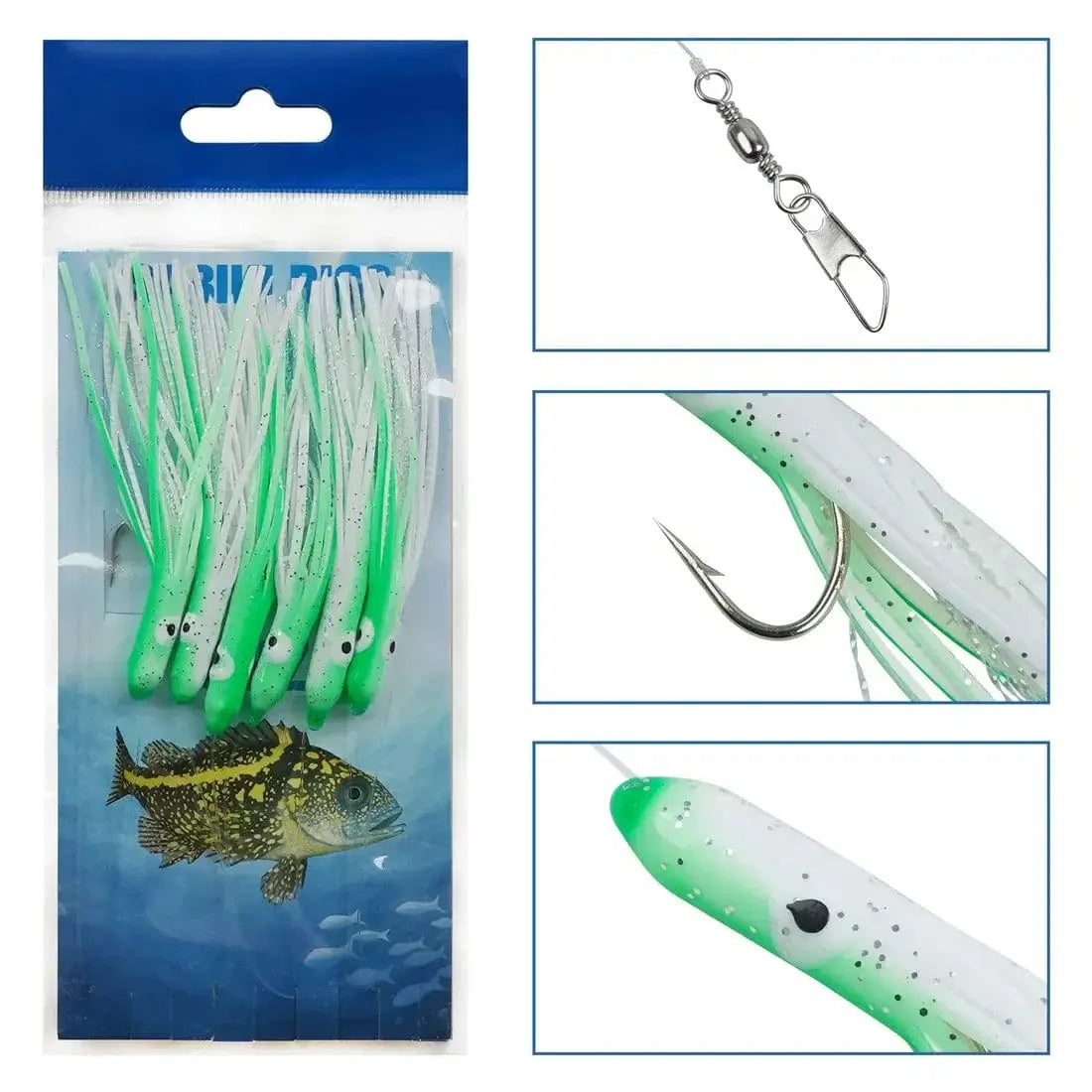 China China 6/12Packs Soft Squid Skirts Eel fishing Lures Teasers Saltwater Octopus rig live bait Mackerel Snapper Artificial Bait Fishhooks